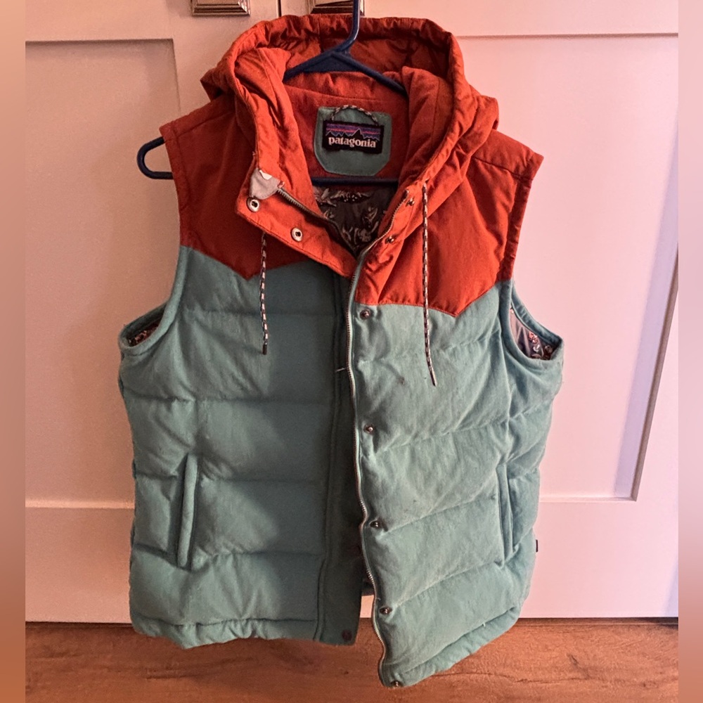 Patagonia Bivy Hoody Vest with mushroom interior.